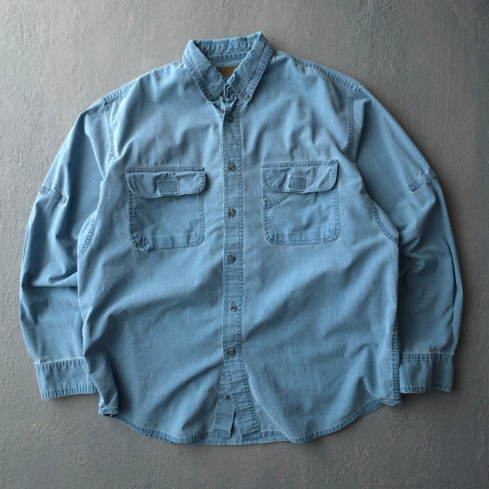 Vintage 2000s Faded Glory Blue Button Down Shirt Large Y2K Workwear